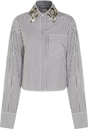 Sportmax Gestreept overhemd met juwelencol - Dames - Blouses & Shirts - Zwart - Maat: S Katoen