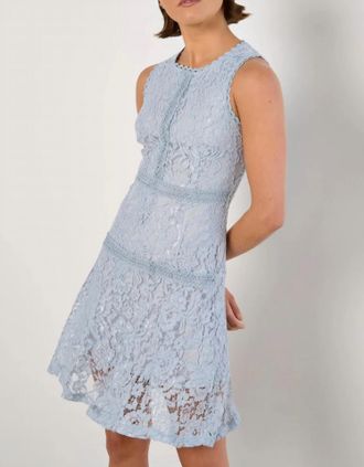 Apricot High Neck Lace Skater Dress In Light Blue