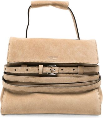Moschino Structured Suede Handbag with Detachable Shoulder Strap