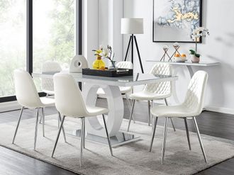 Furniturebox Giovani 6-Seater Grey Glass Dining Table & 6 Corona Faux Leather Dining Chairs in White