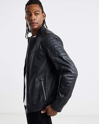 Jacamo Black Leather Racer Jacket