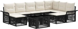 vidaXL Conjunto De Sof&aacute;s De Jard&iacute;n 10 Uds. Negro Y Blanco Crema Vidaxl