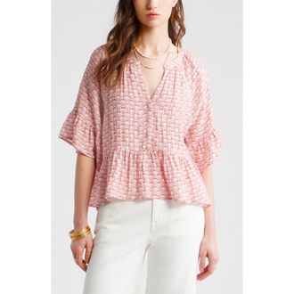 Treasure & Bond Ruffle Peplum Top in Pink- Pink Daisy Chain at Nordstrom, Size Xx-Small