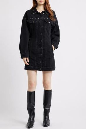 Rails Ladera Studded Long Sleeve Denim Mini Shirtdress in Black Stone Studded at Nordstrom Rack, Size X-Small