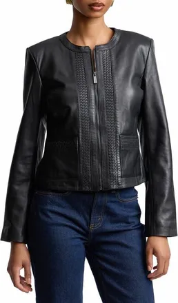 Bagatelle Basketweave Detail Leather Jacket in Black at Nordstrom, Size X-Large