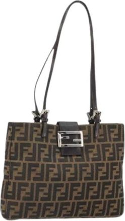Fendi Pre-owned Shoulder Bags, female, Brown, Size: ONE SIZE Pre-owned Vintage Zucca Canvas Tote Bag