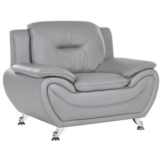 Beliani Sill&oacute;n Moderno Sal&oacute;n Piel Vegana Ecol&oacute;gica Acolchado Grueso Patas Plateadas Gris Leira