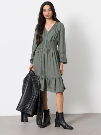 Fat Face FatFace Eden Olive Green Jacquard Mini Dress