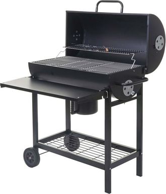 Hhg Barbecue grill doppia griglia con ruote 351 acciaio 53x93x103cm nero