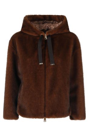 Herno Dark Brown High Crew Neck Hooded Polyester Jacket
