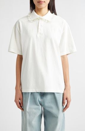 Tanner Fletcher Gender Inclusive Cletus Lace Trim Polo in Ivory at Nordstrom, Size X-Small