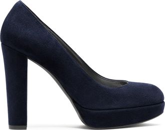 Generic Womens Platform Chunky Heels Pumps, Comfort Round Toe Slip-On Court Shoes, Classic Closed Toe Suede Party Wedding Dress High Heels Pumps Shoes,Blue,2.