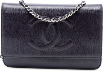 Chanel Pre-owned Womens Cc Caviar Wallet On Chain - Black Leather - One Size