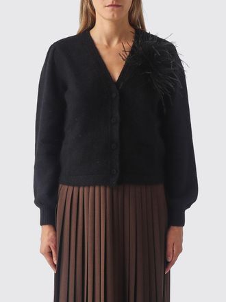 Twinset Cardigan in misto lana e angora con scollo a V e applicazione di piume