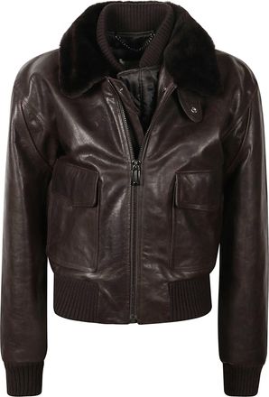 Victoria Beckham Aviator Plush Fur Collar Zip Jacket