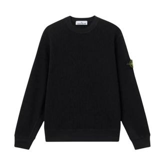 Stone Island Round-neck Knitwear, male, Black, Size: M Cotton Waffle Fleece Sweatshirt
