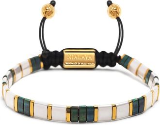 Nialaya tila-beads marbled bracelet - women - Yellow Gold Plated Stainless Steel/marble/Nylon - S - White