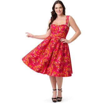 Unique Vintage 1950s Sweetheart Sleeveless Swing Dress in Pink Floral at Nordstrom, Size X-Large