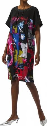 Joseph Ribkoff Word Print Scoop Neck Shift Dress In Black/multi