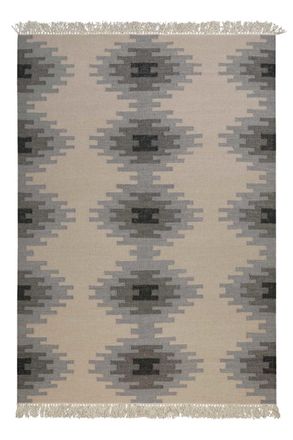 Green Looop Alfombra kilim de lana pura tejida a mano &eacute;tnica con flecos 160x230