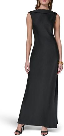 DKNY Ruffle Satin Gown in Black at Nordstrom, Size 12