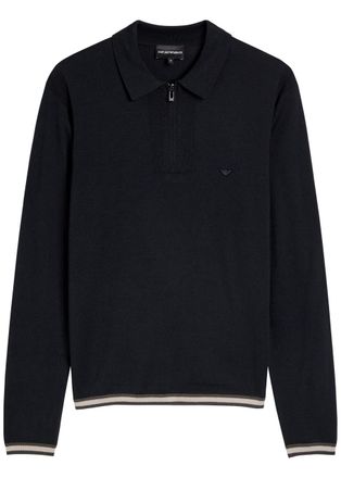 Emporio Armani Half-zip Wool-blend Polo Shirt - Navy - XL