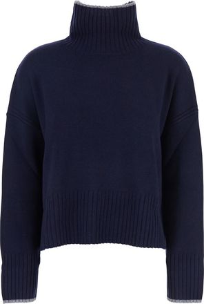 Pinko Blue Turtleneck Sweater With Back Logo In Wool Woman
