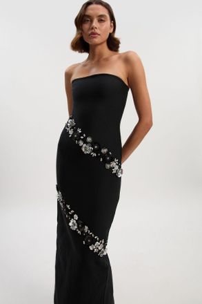 Karen Millen Womens Embellished Figure Form Bandeau Maxi Dress - Black - Size X-Small