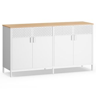 Songmics Armario almacenamiento metal 4 puertas estante ajustable blanco roble