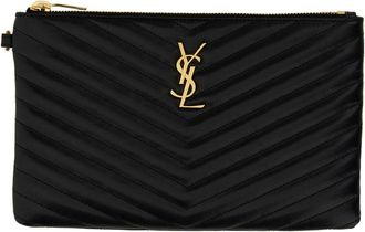 Saint Laurent Womens Clutch Bag Cassandre Black Calf Leather