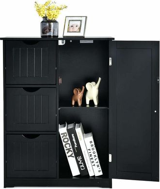 Costway Mobile da Bagno, Mobile da Terra con 3 Cassetti e Anta, Ripiano Regolabile, per Bagno, Camera da Letto, Salotto, Cucina, 60x 30x 81cm (Nero)