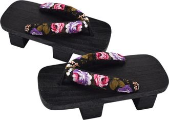 Yarnow Japanese Two-tooth Wooden Clogs Platform Sandals Summer Flops for Men and Women Casual Slip-on Slippers, Black Wood, Size 40 Fits Uk 5-6, Suitable for