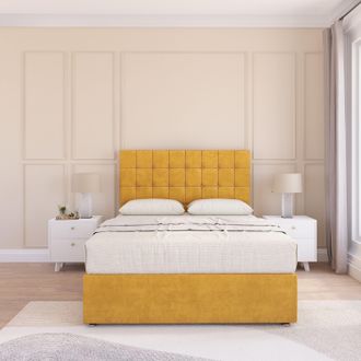 Sloomy Alabama Plush Bed Set With No Drawers Mattress & 26 Headboard in Gold | Size: Small Double