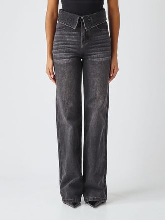 Twentyfourhaitch Jeans straight a vita alta in denim con ricami e strass