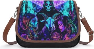 Generic Satanic Pentagram Demon Bombardment Crossbody Bag Womens Handbag PU Message Bags Shoulder Purse with Adjustable Strap