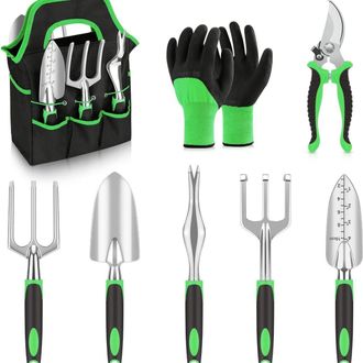 No Brand Juego De Herramientas De Jardiner&iacute;a: 8 Herramientas De Jardiner&iacute;a Resistentes Que Incluyen Desbrozadoras, Guantes, Rastrillos, Palas, Herramientas Man