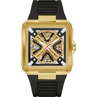 Bulova Marc Anthony Series X Skeleton Automatic Rubber Strap Watch, 39mm (Limited Edition) in Gold-Tone at Nordstrom