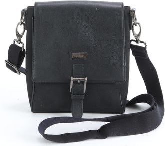 Burberry Black Leather Canvas Messenger Bag Shoulder Bag (Pre-Owned)
