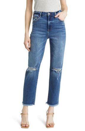 Hidden Jeans Ripped Frayed Hem Slim Straight Leg Jeans in Dark Wash at Nordstrom, Size 28