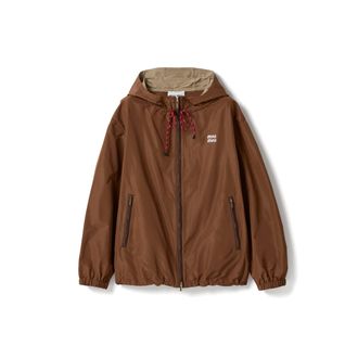 Miu Miu Technical Fabric Hoodie Jacket, Woman, Cocoa Brown, Size 42