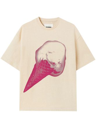 Jil Sander T-shirt met logoprint - Beige