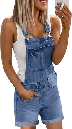 Generic Denim Dungarees Womens Short Dungarees Jeans Wide Jeans Overalls Elegant Denim Dungarees with Adjustable Bib Shorts Summer Shorts Baggy Summer Trouser