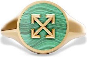 Off-white Malachite Arrow Signet Ring in Yellow Gold at Nordstrom, Size 10