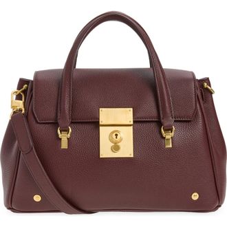 Thom Browne Small Bolton Soft Pebble Grain Leather Top Handle Bag in Dark Burgundy at Nordstrom