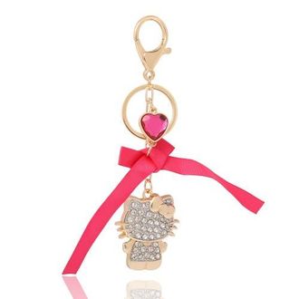 Hello Kitty Crystal Charm Keychain with Bow and Heart Accent in Yellow Gold at Nordstrom