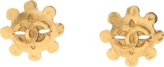 Chanel Tweedehands Gouden Gecoate CC Bloem Clip-On Oorbellen