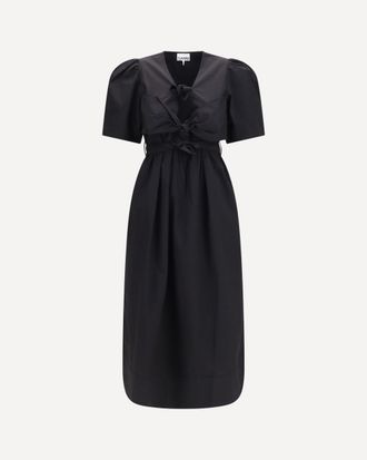 Ganni Midi Dress with bows and puff shoulders Female 36