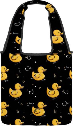 Generic Yellow Ducks Print Reversible Canvas Shoulder Tote - Double-Sided Print, 12oz Cotton, 27cm Drop, Fold-Flat Bag for Travel, Shopping, Street Outings