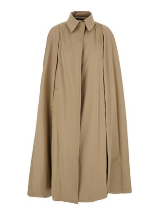 Federica Tosi Beige Cape With Collar And Hidden Closure In Fabric Woman