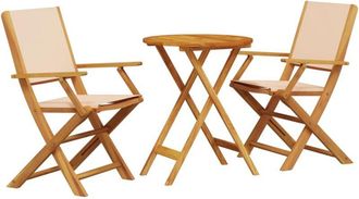 vidaXL 3 Piece Bistro Set Beige Fabric and Solid Wood Vidaxl